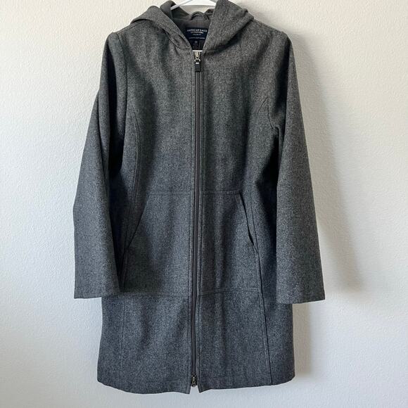 American Eagle Women's Gray Wool Blend Hooded Long Full Zip Up Coat | Size M - Picture 6 of 8